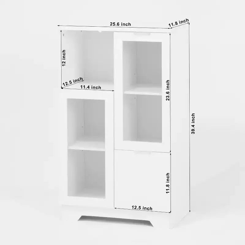 2-Door Painted Storage Cabinet with Glass Doors and Drawer, Open Storage Space