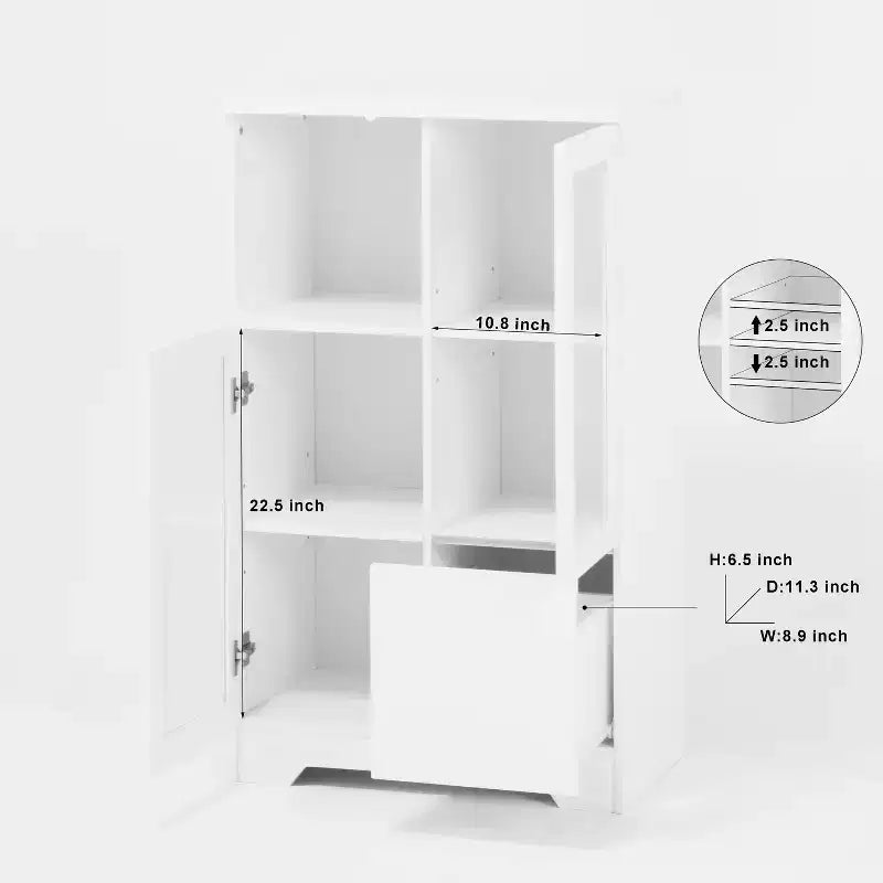 2-Door Painted Storage Cabinet with Glass Doors and Drawer, Open Storage Space