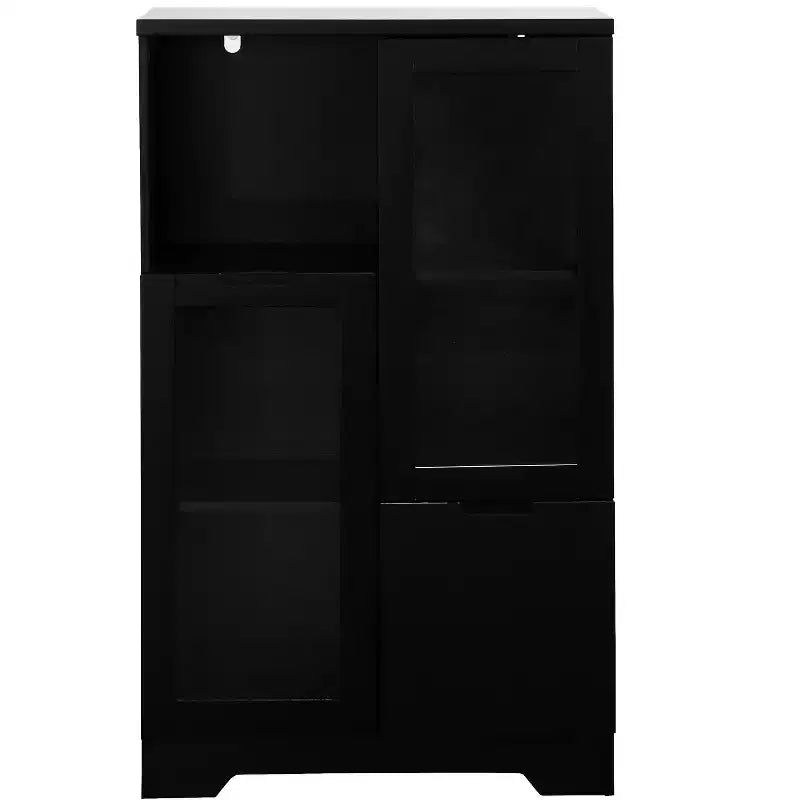 2-Door Painted Storage Cabinet with Glass Doors and Drawer, Open Storage Space