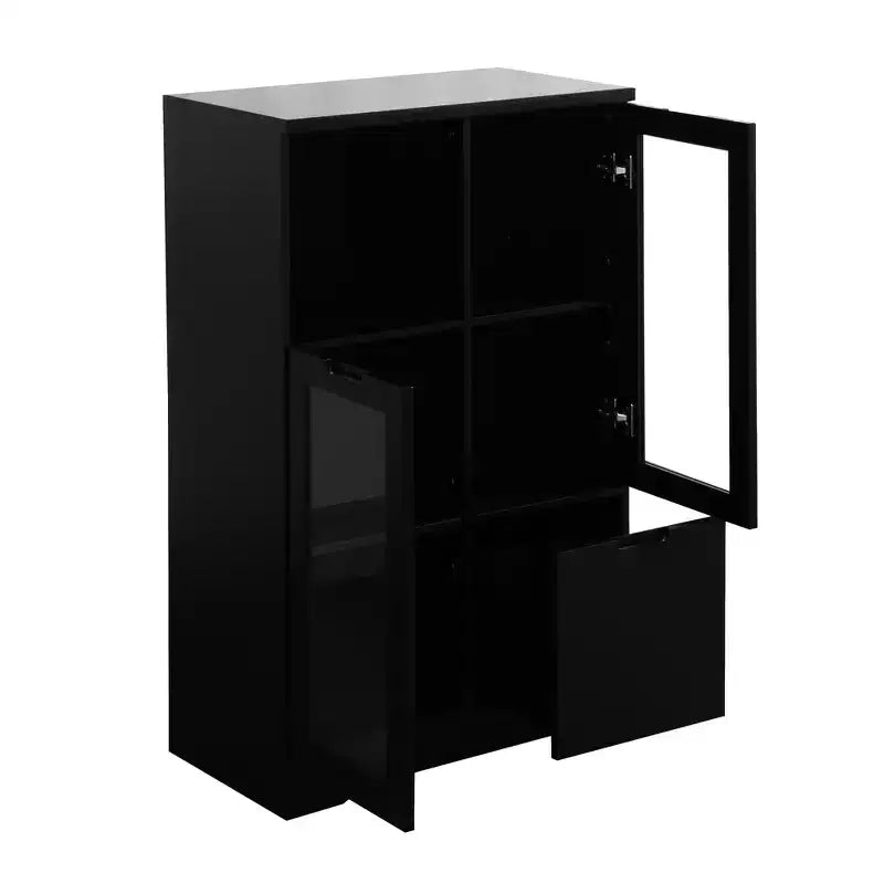 2-Door Painted Storage Cabinet with Glass Doors and Drawer, Open Storage Space
