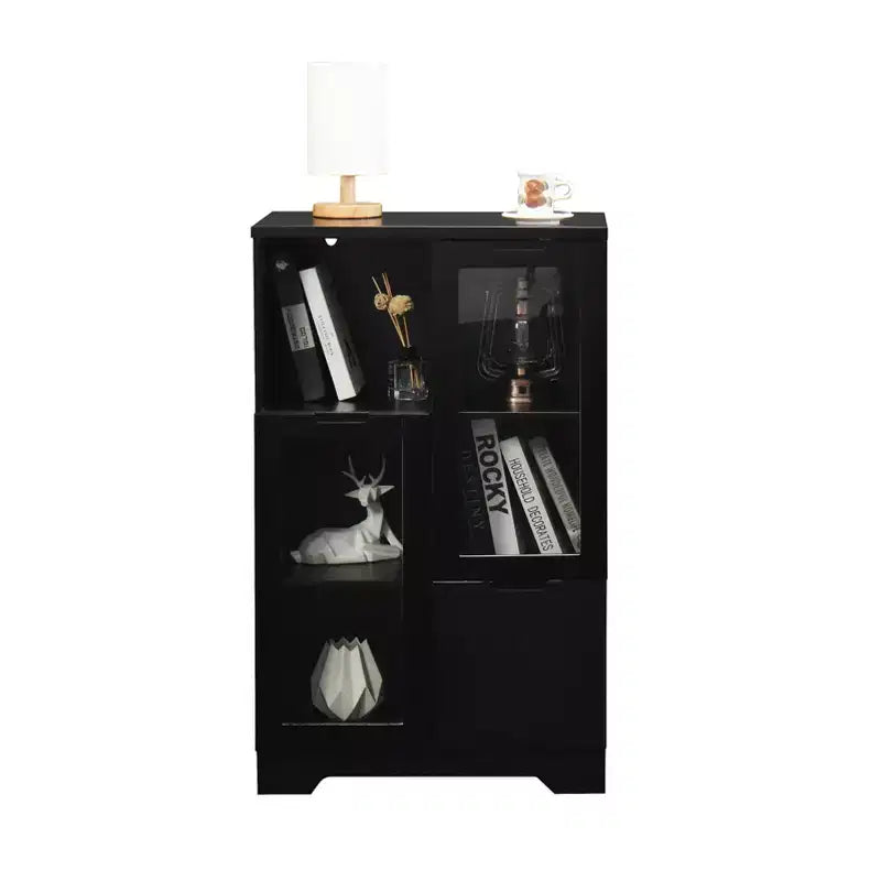 2-Door Painted Storage Cabinet with Glass Doors and Drawer, Open Storage Space