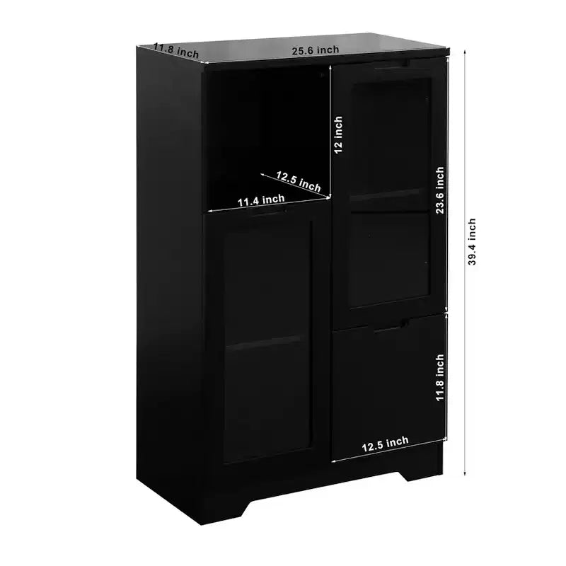2-Door Painted Storage Cabinet with Glass Doors and Drawer, Open Storage Space