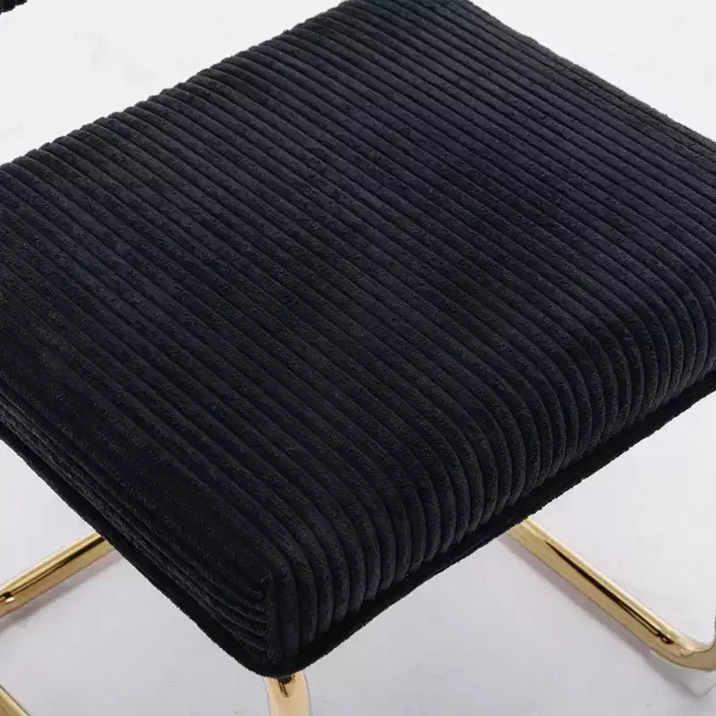 Modern Dining Chairs - Corduroy Fabric, Gold Metal Base, Channel Tufting, Armless, Set of 2