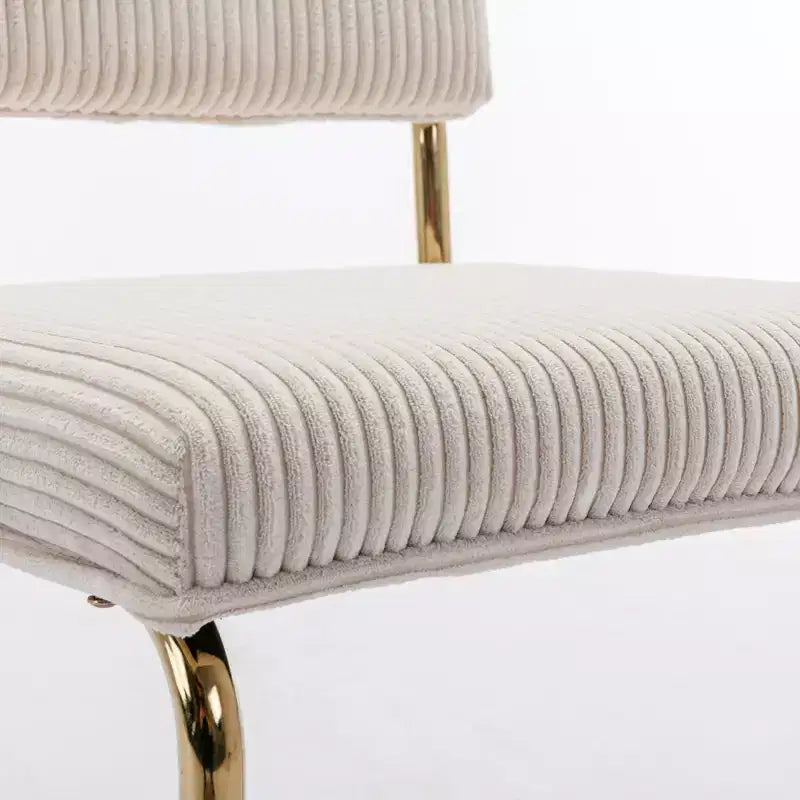 Modern Dining Chairs - Corduroy Fabric, Gold Metal Base, Channel Tufting, Armless, Set of 2