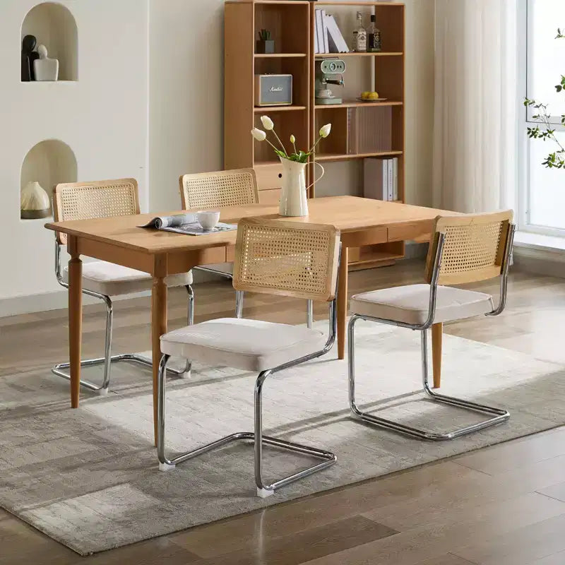 Modern Dining Chairs - Corduroy Fabric, Gold Metal Base, Channel Tufting, Armless, Set of 2