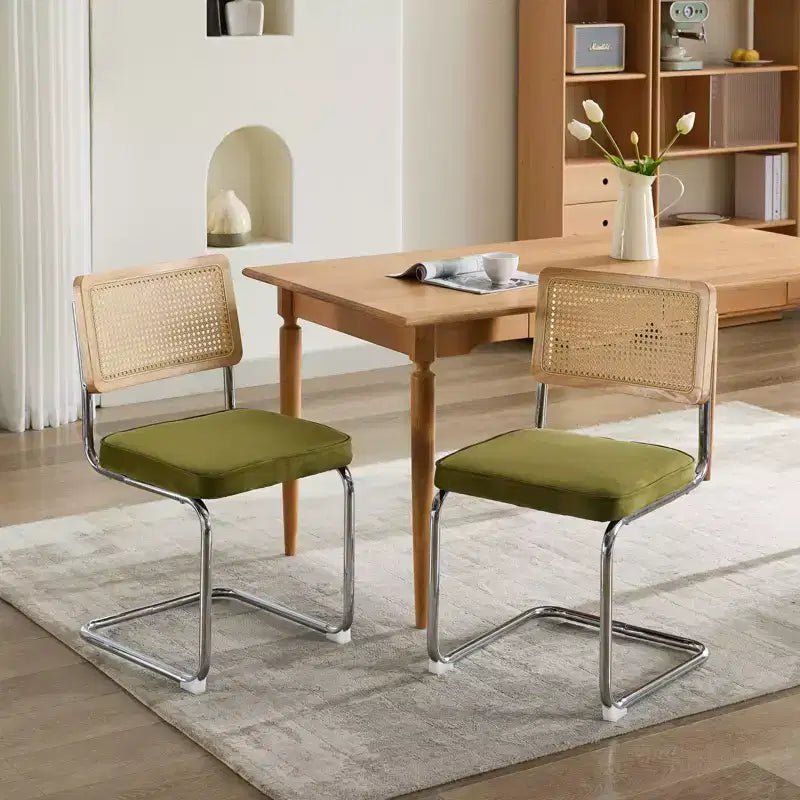 Modern Dining Chairs - Corduroy Fabric, Gold Metal Base, Channel Tufting, Armless, Set of 2