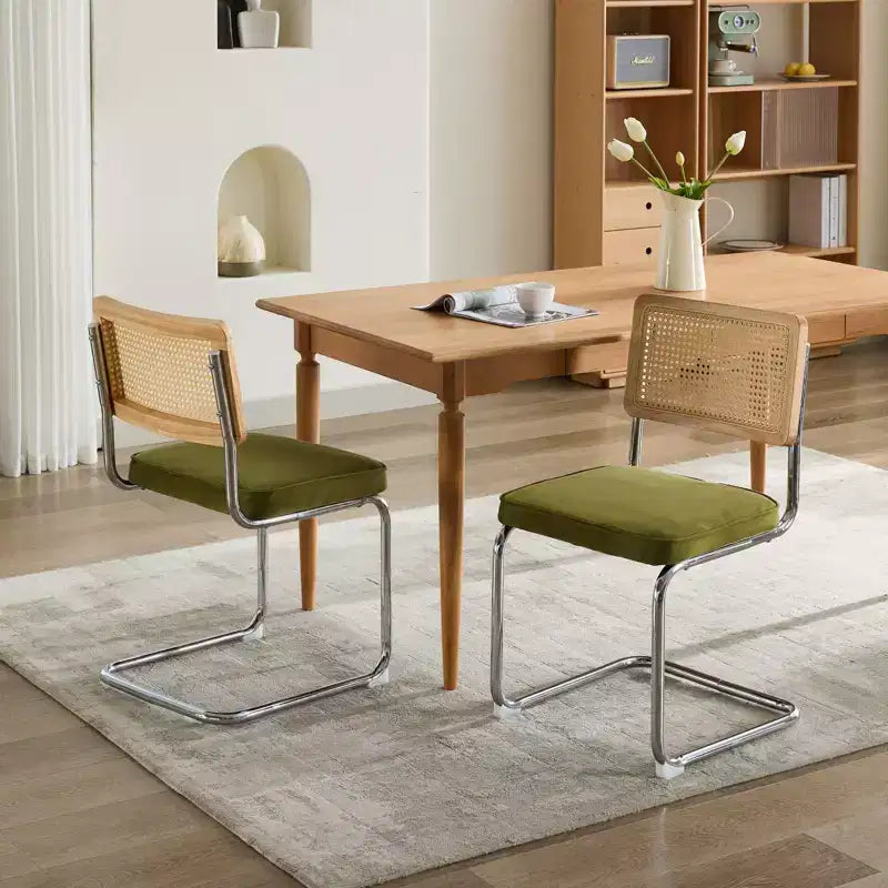 Modern Dining Chairs - Corduroy Fabric, Gold Metal Base, Channel Tufting, Armless, Set of 2