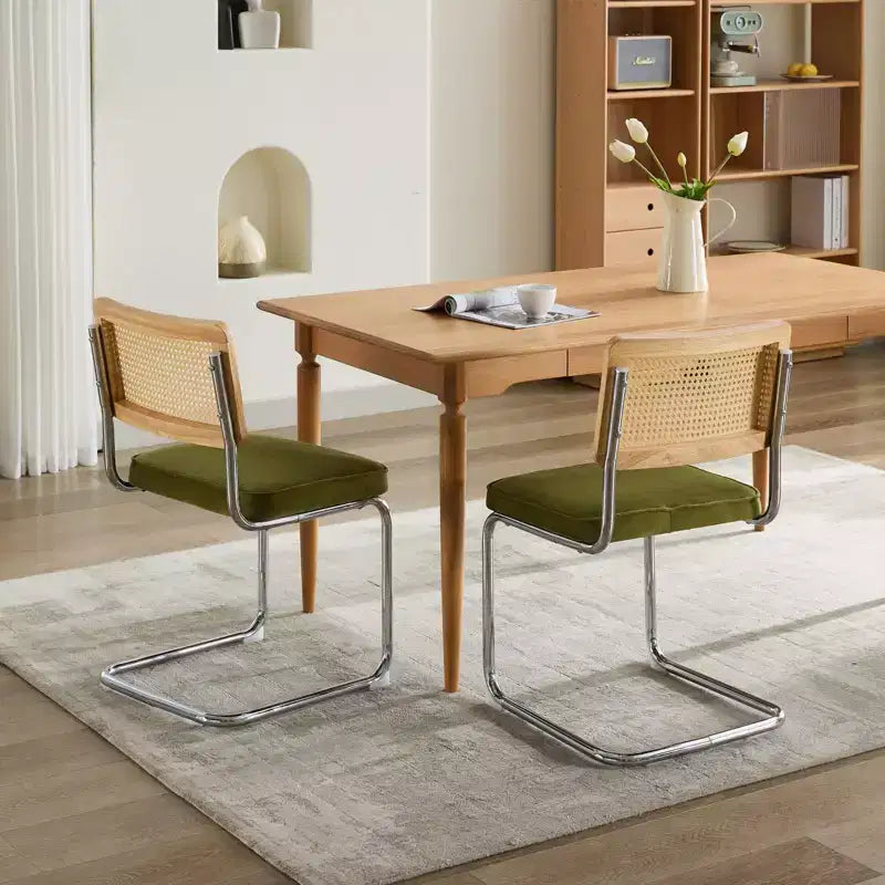 Modern Dining Chairs - Corduroy Fabric, Gold Metal Base, Channel Tufting, Armless, Set of 2