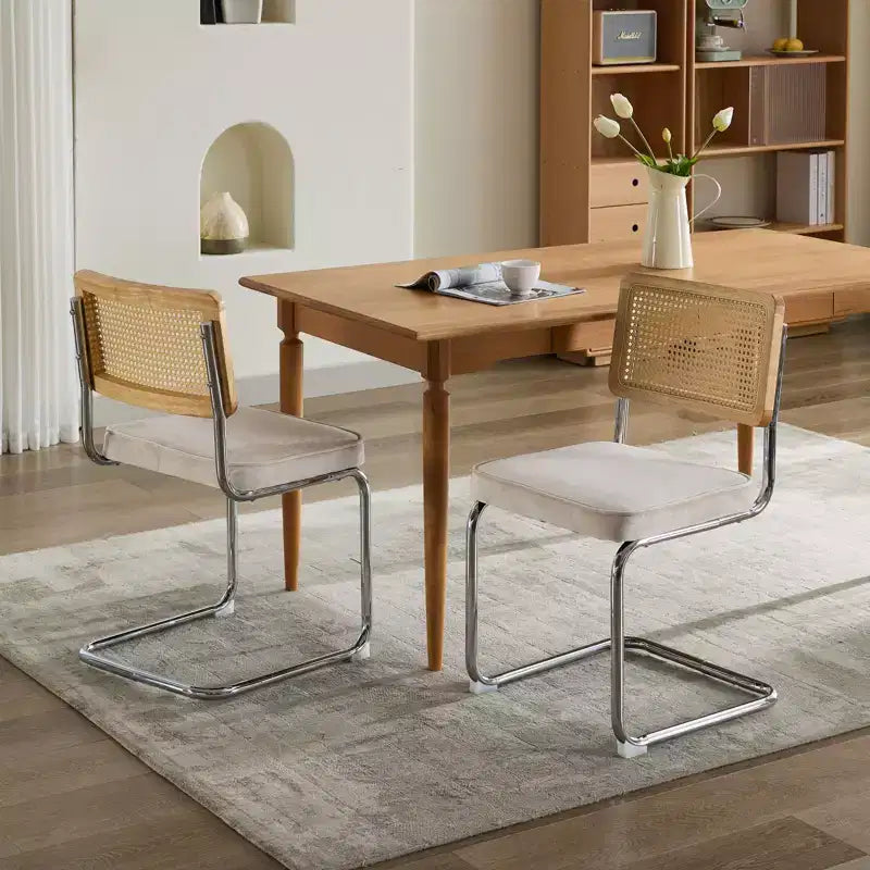 Modern Dining Chairs - Corduroy Fabric, Gold Metal Base, Channel Tufting, Armless, Set of 2