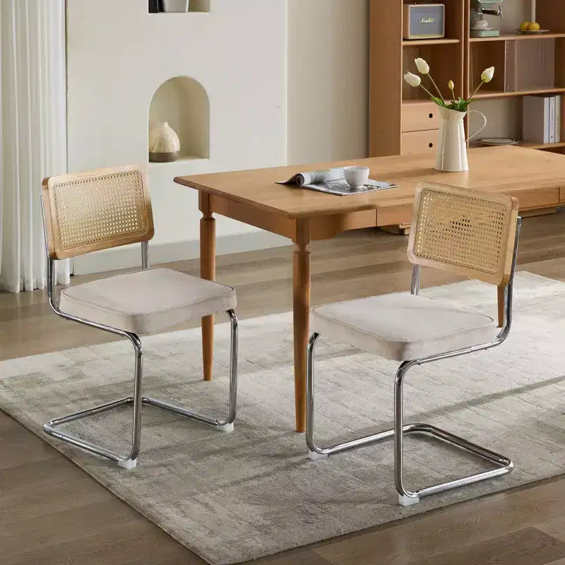 MAYEERTY Modern Dining Chairs - Corduroy Fabric, Gold Metal Base, Channel Tufting, Armless, Set of 2
