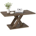 Costway 37.5 Coffee Table with Stable Base & Rubber Wood Connection for Living Room