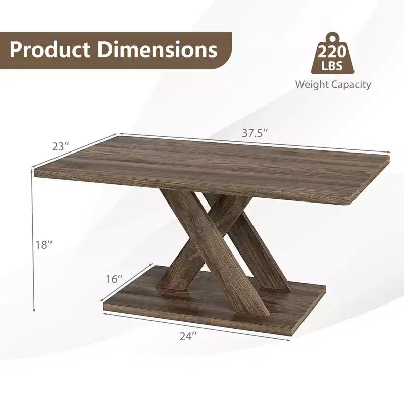 37.5 Coffee Table with Stable Base & Rubber Wood Connection for Living Room
