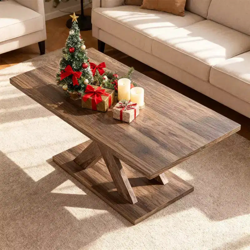 37.5 Coffee Table with Stable Base & Rubber Wood Connection for Living Room