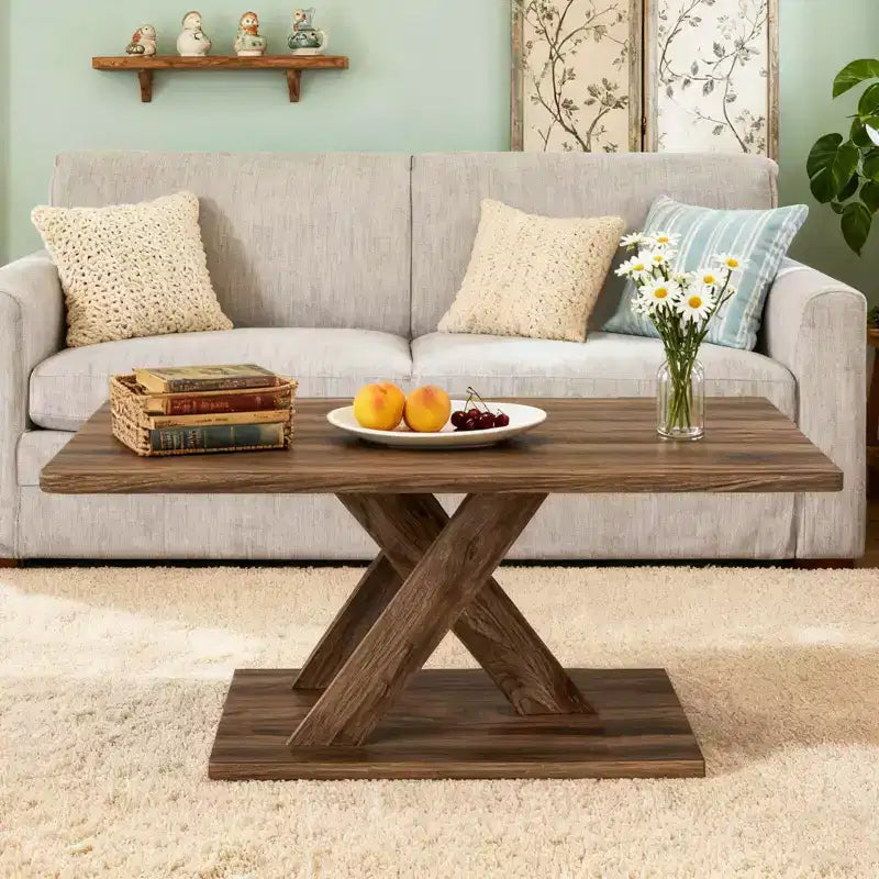 37.5 Coffee Table with Stable Base & Rubber Wood Connection for Living Room