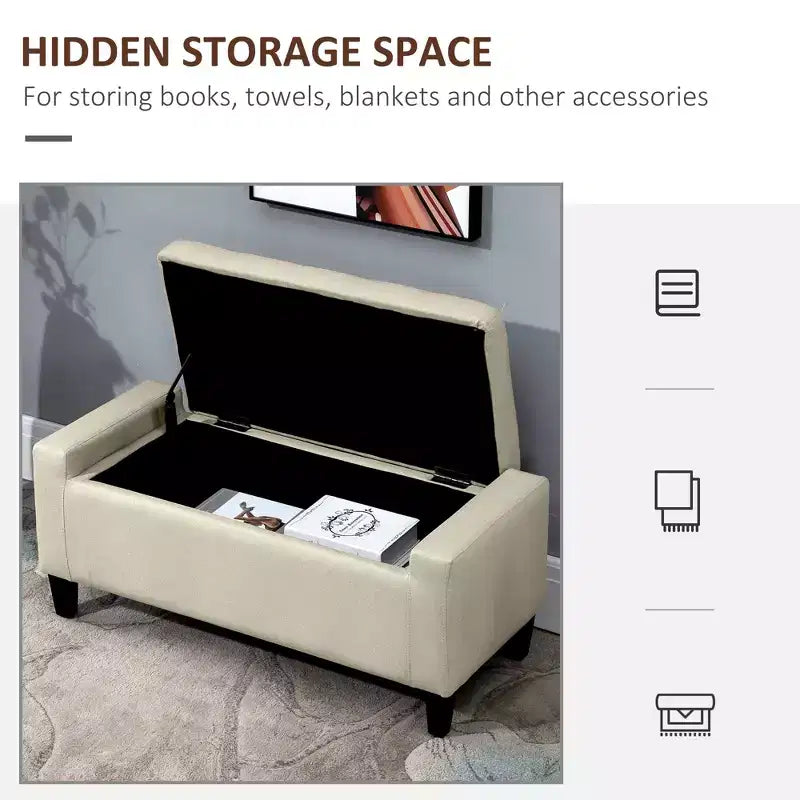 36 Ottoman with Storage, Storage Ottoman Bench with Lift Top and Rubberwood Legs, Linen Upholstered Entryway Bench with Seating for Living Room
