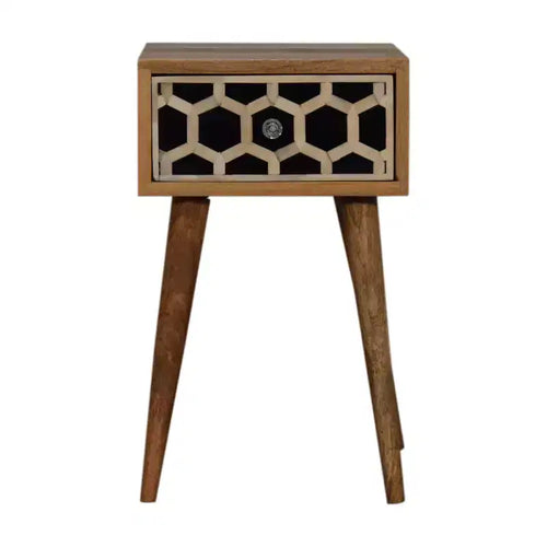 HomeRoots 20 Black White And Brown Solid Wood Geometric Bone Inlay One Drawer Nightstand