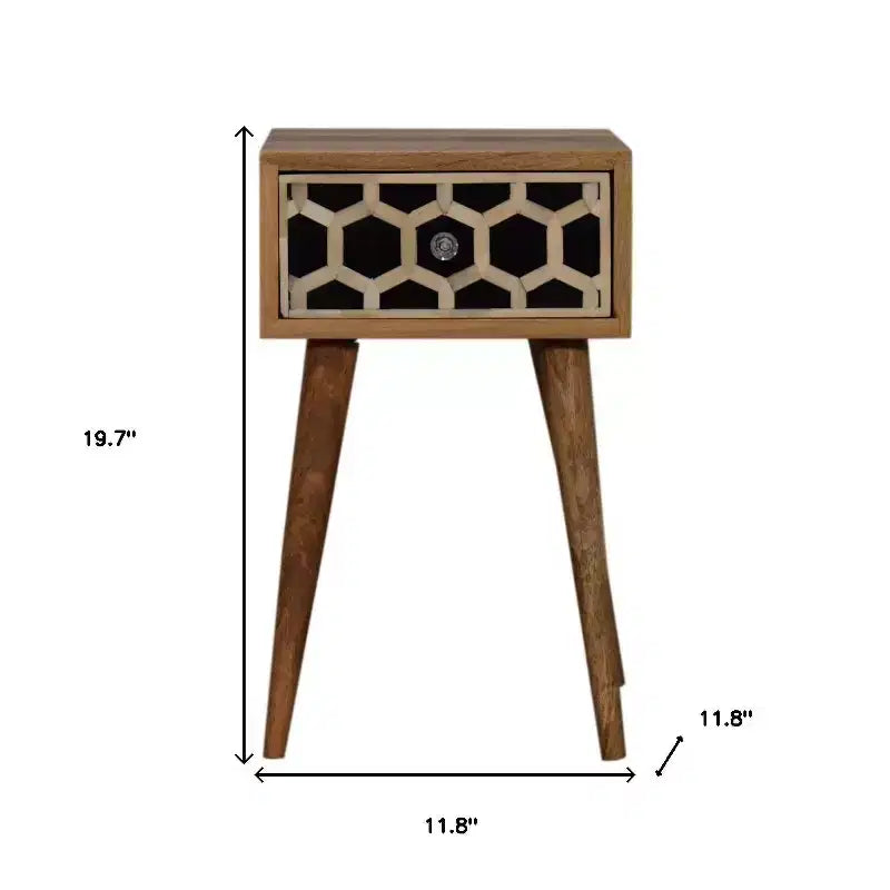 20 Black White And Brown Solid Wood Geometric Bone Inlay One Drawer Nightstand