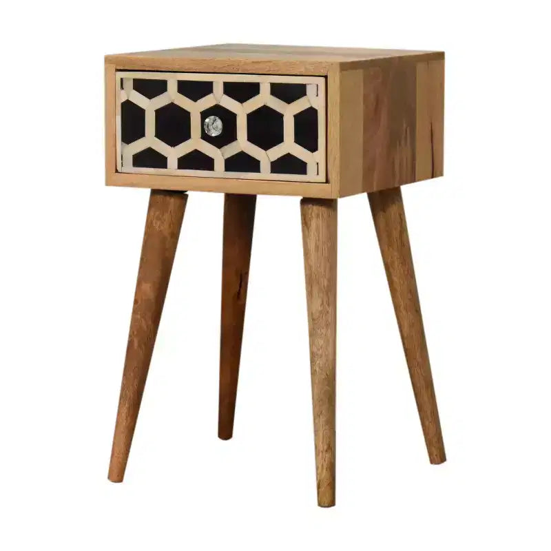 20 Black White And Brown Solid Wood Geometric Bone Inlay One Drawer Nightstand