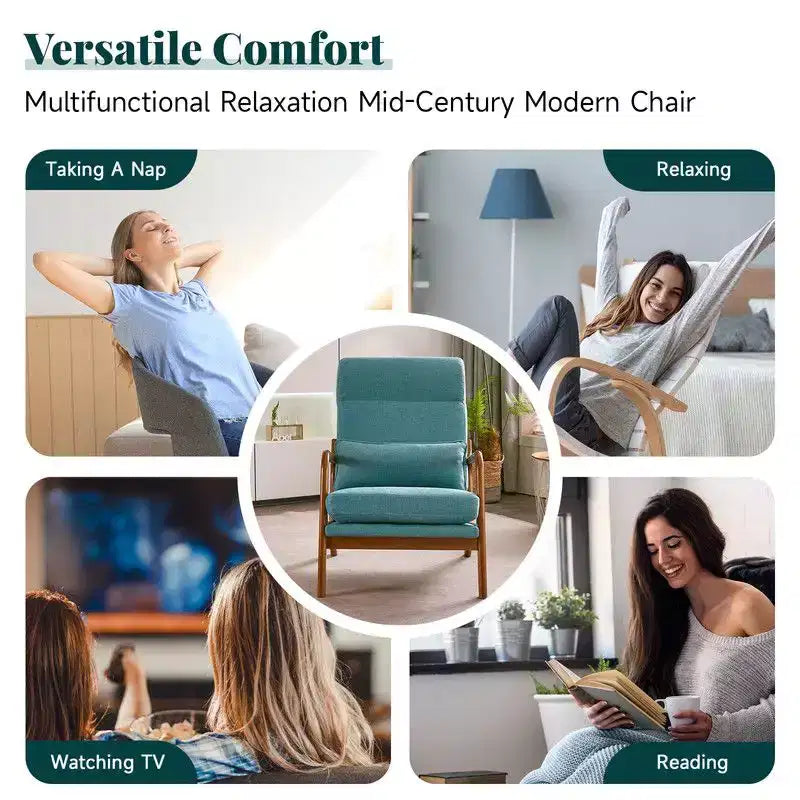 2pcs High Back Solid Wood Armrest Backrest Iron Frame Linen Indoor Leisure Chair