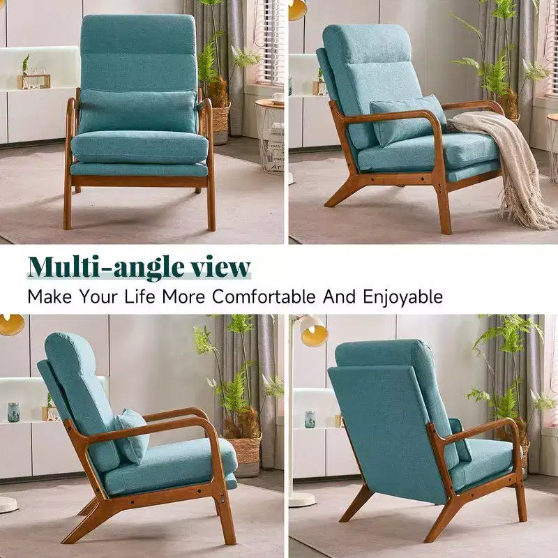 2pcs High Back Solid Wood Armrest Backrest Iron Frame Linen Indoor Leisure Chair