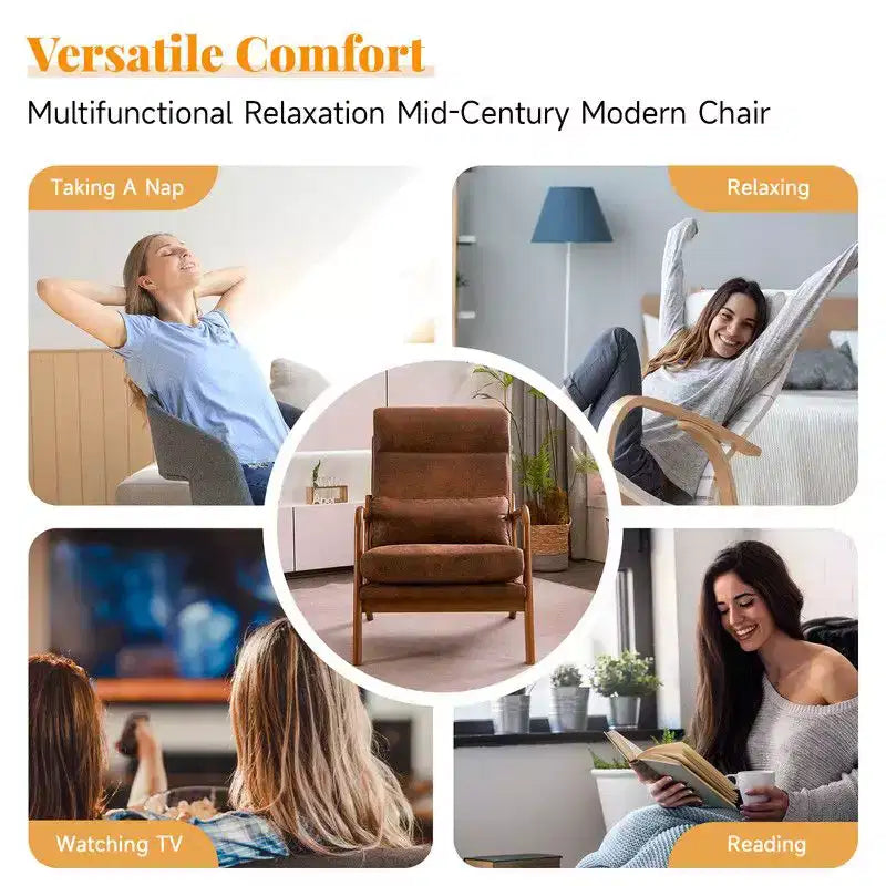 2pcs High Back Solid Wood Armrest Backrest Iron Frame Linen Indoor Leisure Chair