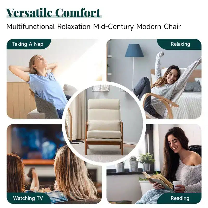 2pcs High Back Solid Wood Armrest Backrest Iron Frame Linen Indoor Leisure Chair