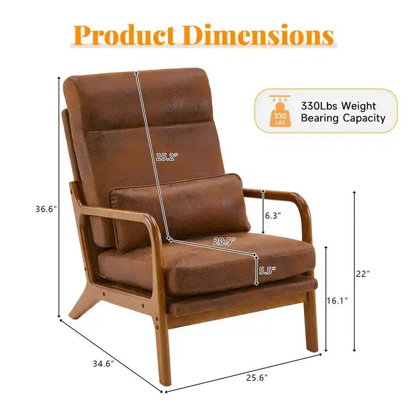 2pcs High Back Solid Wood Armrest Backrest Iron Frame Linen Indoor Leisure Chair