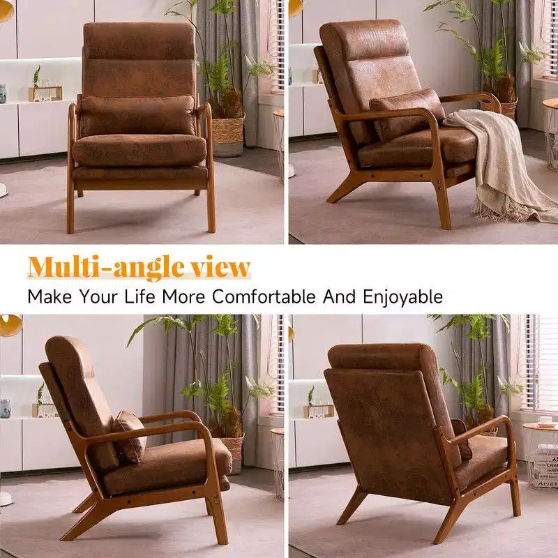 2pcs High Back Solid Wood Armrest Backrest Iron Frame Linen Indoor Leisure Chair