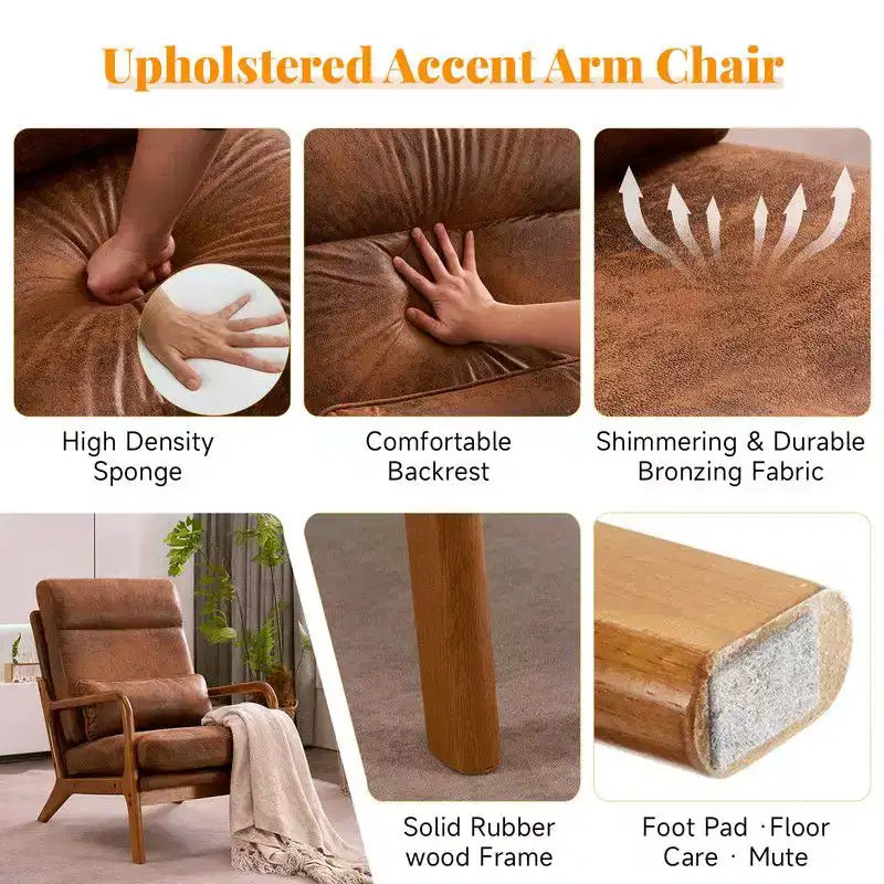 2pcs High Back Solid Wood Armrest Backrest Iron Frame Linen Indoor Leisure Chair