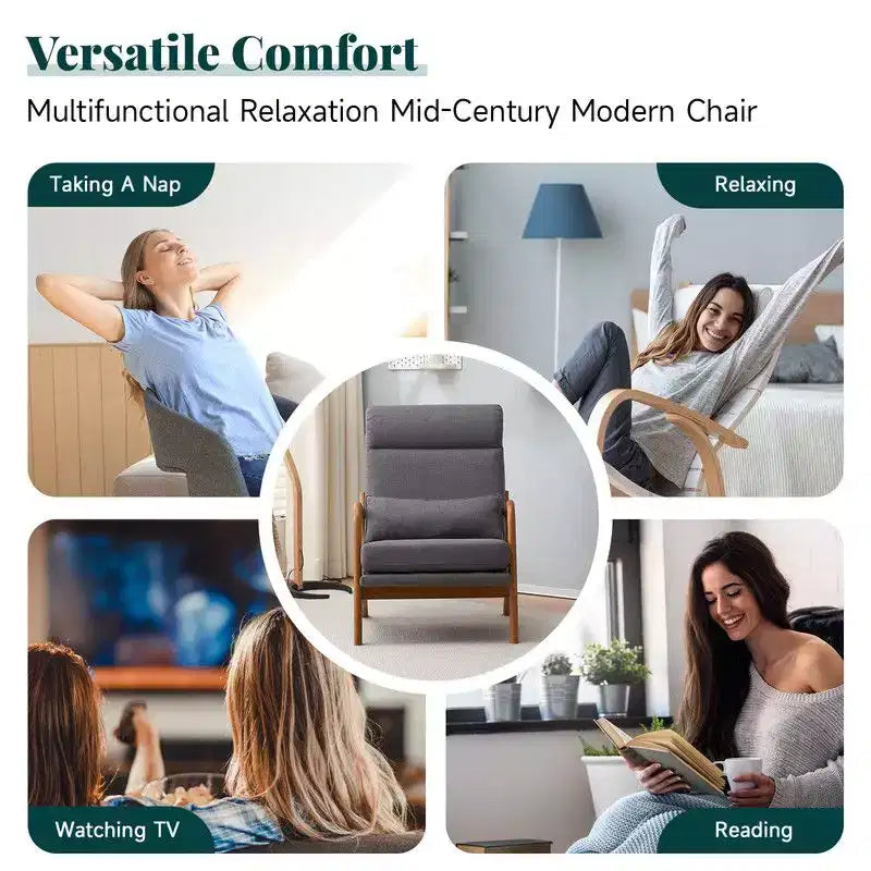 2pcs High Back Solid Wood Armrest Backrest Iron Frame Linen Indoor Leisure Chair