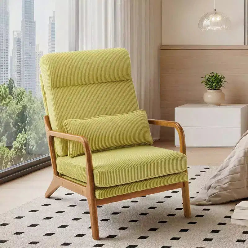 2pcs High Back Solid Wood Armrest Backrest Iron Frame Linen Indoor Leisure Chair