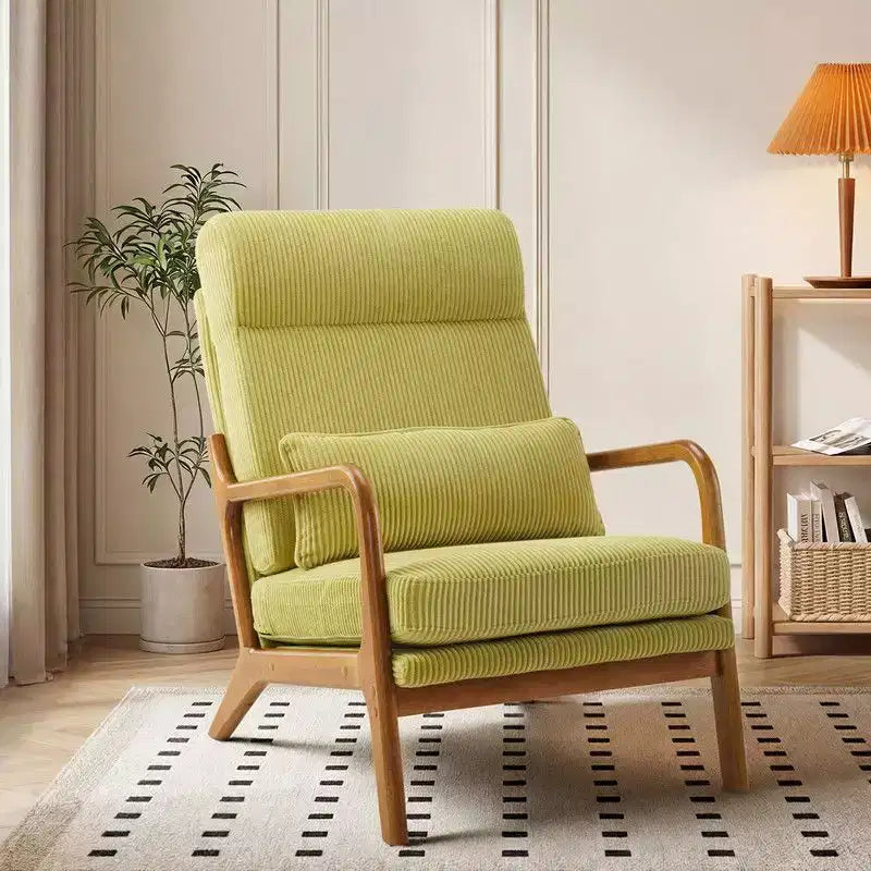 2pcs High Back Solid Wood Armrest Backrest Iron Frame Linen Indoor Leisure Chair