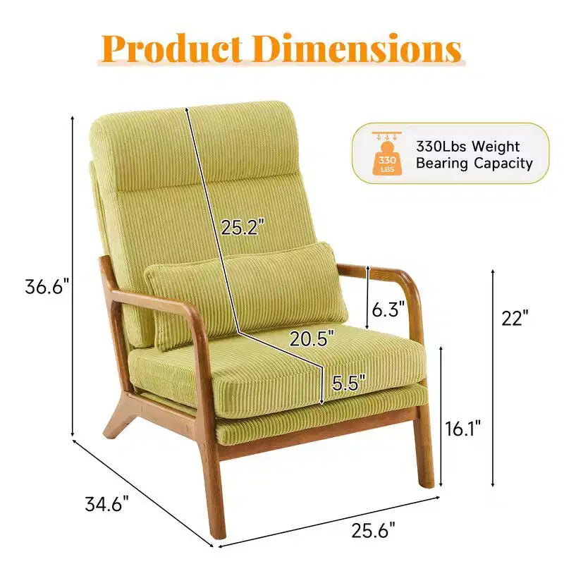 2pcs High Back Solid Wood Armrest Backrest Iron Frame Linen Indoor Leisure Chair