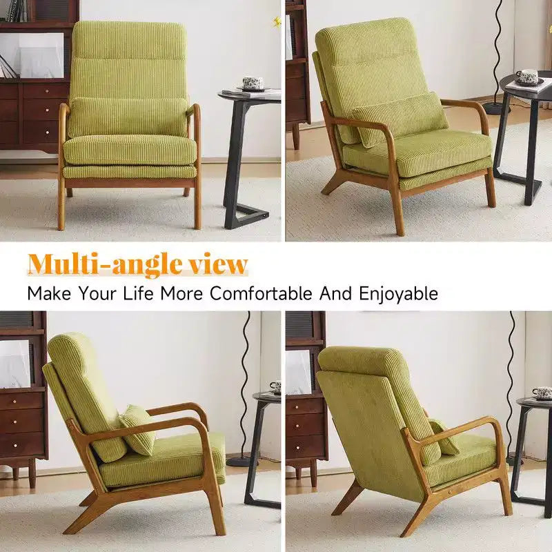 2pcs High Back Solid Wood Armrest Backrest Iron Frame Linen Indoor Leisure Chair