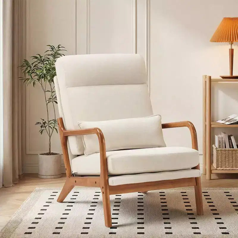 2pcs High Back Solid Wood Armrest Backrest Iron Frame Linen Indoor Leisure Chair
