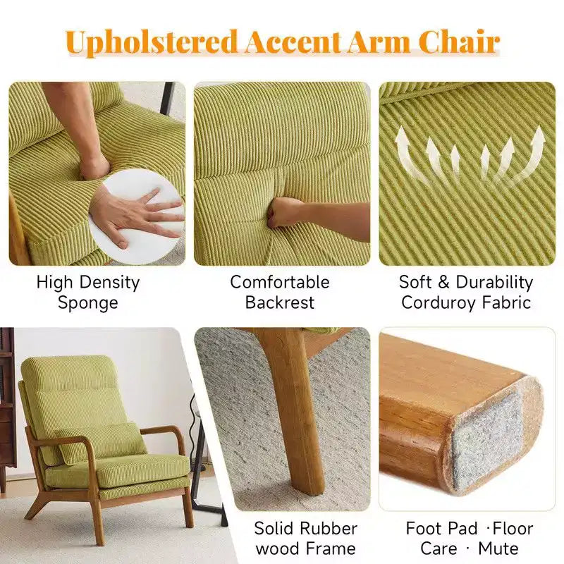 2pcs High Back Solid Wood Armrest Backrest Iron Frame Linen Indoor Leisure Chair