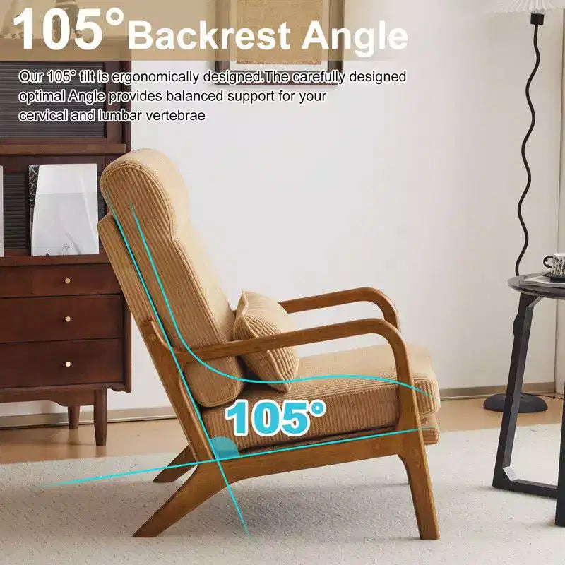 2pcs High Back Solid Wood Armrest Backrest Iron Frame Linen Indoor Leisure Chair