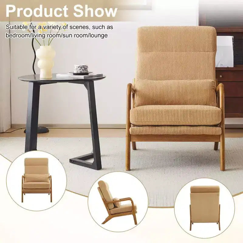 2pcs High Back Solid Wood Armrest Backrest Iron Frame Linen Indoor Leisure Chair