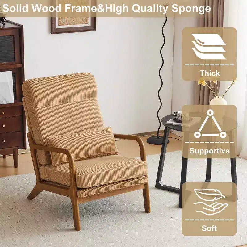 2pcs High Back Solid Wood Armrest Backrest Iron Frame Linen Indoor Leisure Chair
