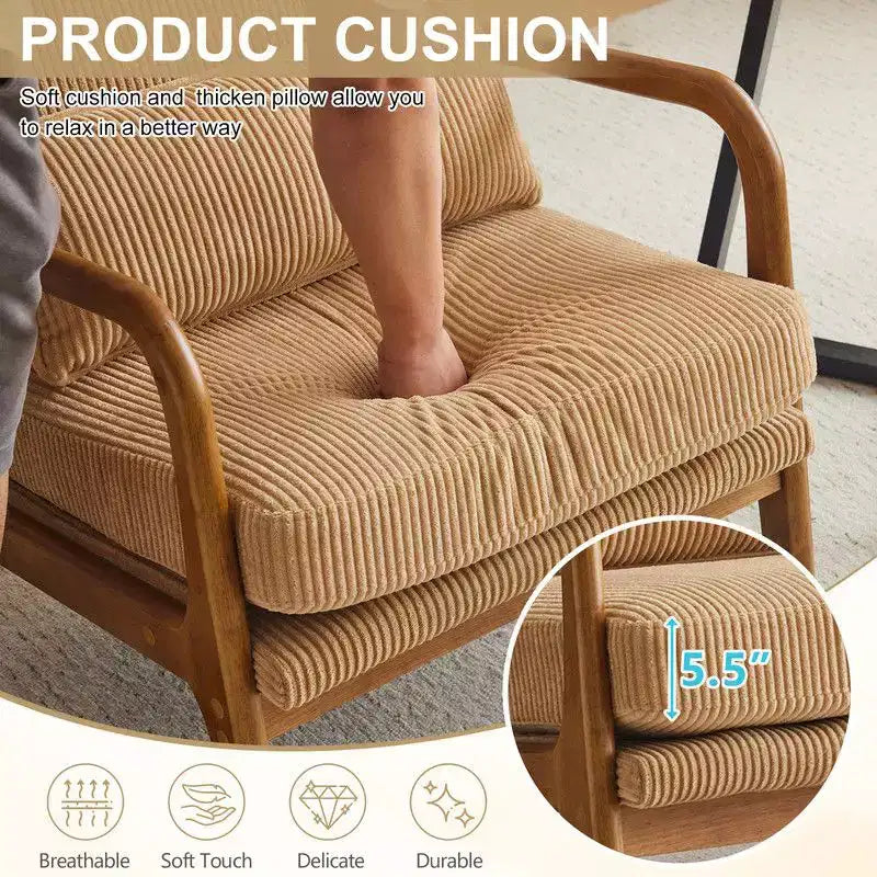 2pcs High Back Solid Wood Armrest Backrest Iron Frame Linen Indoor Leisure Chair