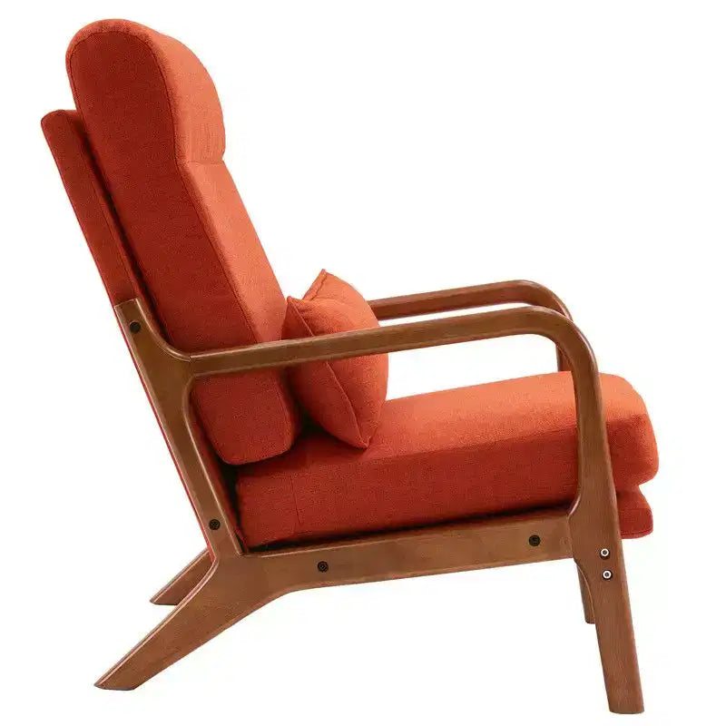 2pcs High Back Solid Wood Armrest Backrest Iron Frame Linen Indoor Leisure Chair
