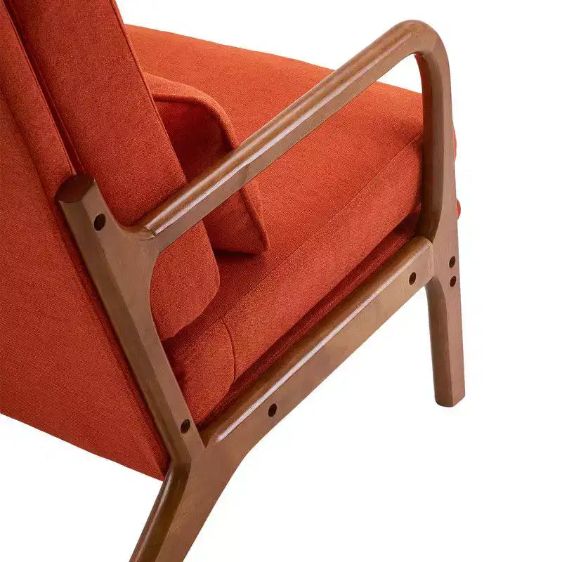 2pcs High Back Solid Wood Armrest Backrest Iron Frame Linen Indoor Leisure Chair