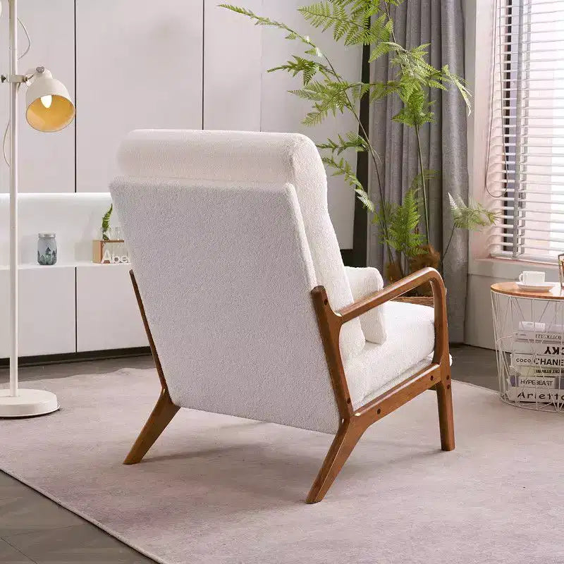 2pcs High Back Solid Wood Armrest Backrest Iron Frame Linen Indoor Leisure Chair