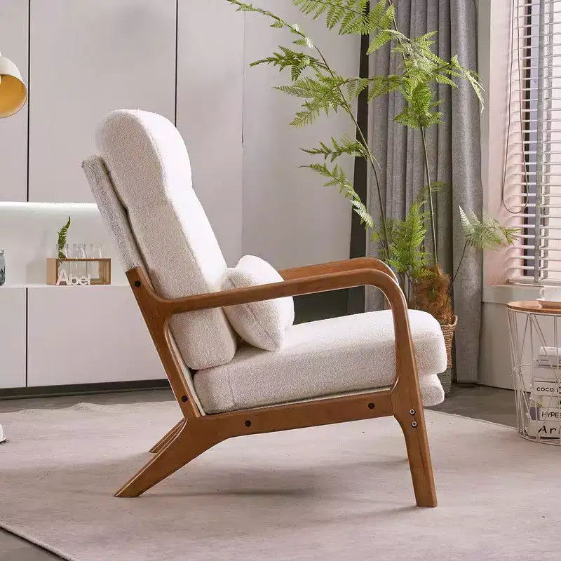 2pcs High Back Solid Wood Armrest Backrest Iron Frame Linen Indoor Leisure Chair