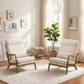 Karl Home 2pcs High Back Solid Wood Armrest Backrest Iron Frame Linen Indoor Leisure Chair