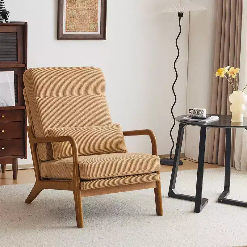 2pcs High Back Solid Wood Armrest Backrest Iron Frame Linen Indoor Leisure Chair