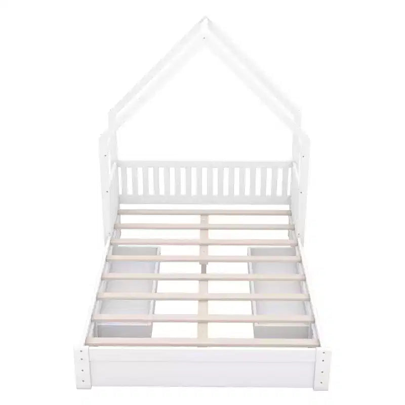 Queen Size Wood Bed?With Guardrail, 2 Drawers, Easy Assembly