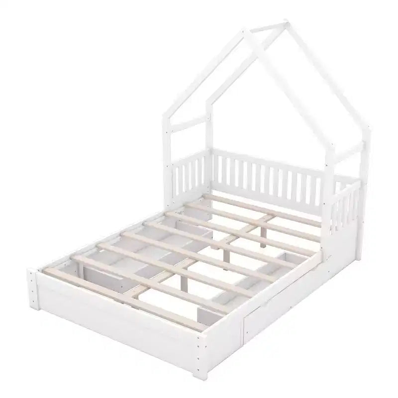 Queen Size Wood Bed?With Guardrail, 2 Drawers, Easy Assembly