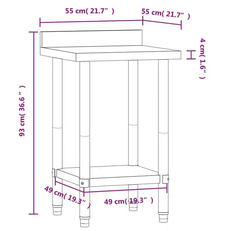 XL Kitchen Work Table with Backsplash 32.5x21.7x36.6 Stainless Steel