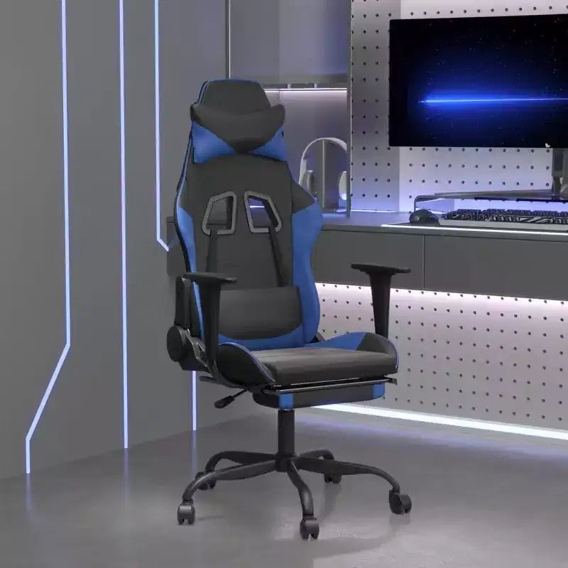 XL Gaming Chair Black and Blue Faux leather, Metal, Plywood Adjustable